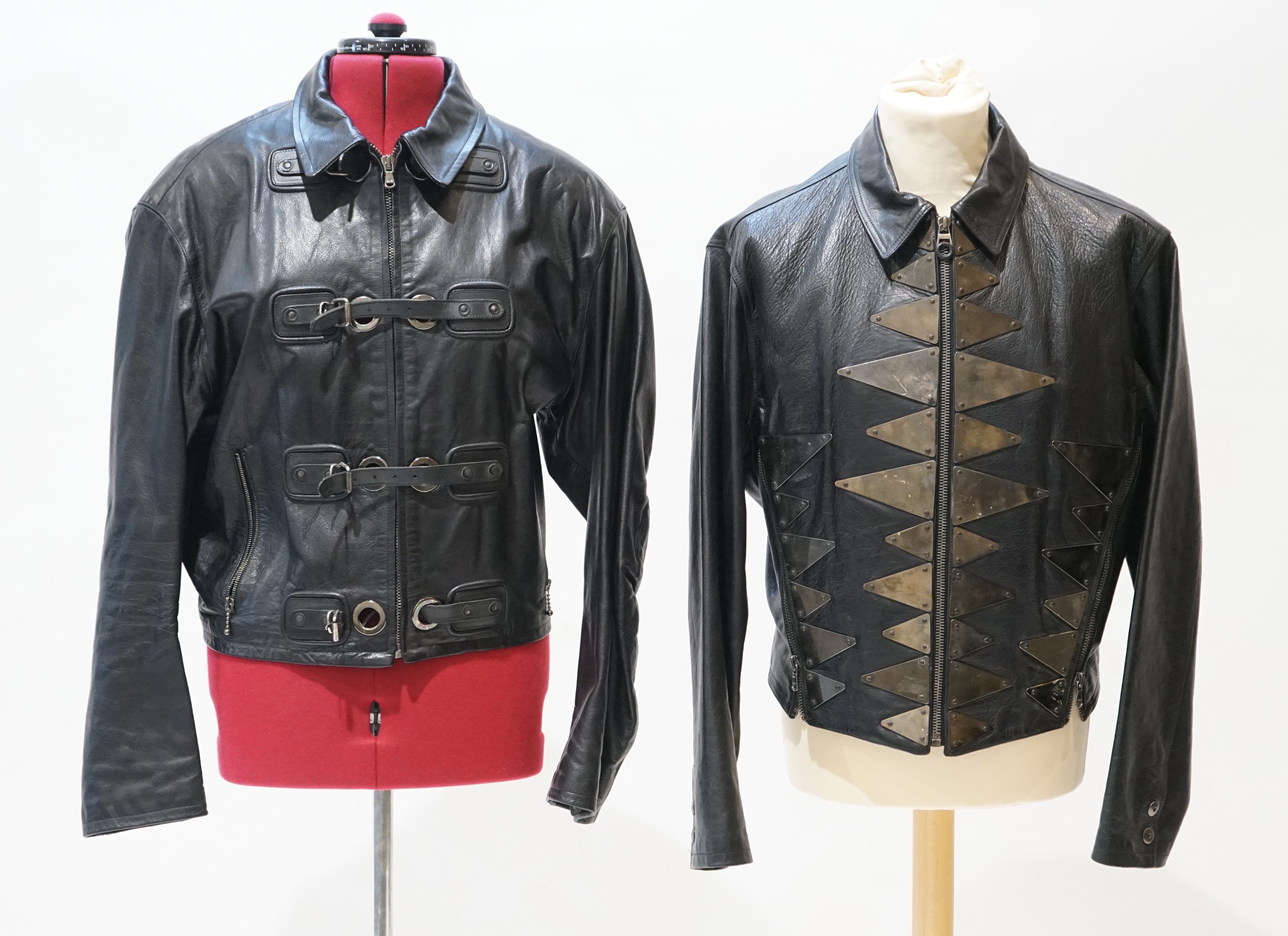 Two gentleman's Calugi e Giannelli black leather bomber jackets, Italian size 52 (UK 48) and 50 (UK 46)